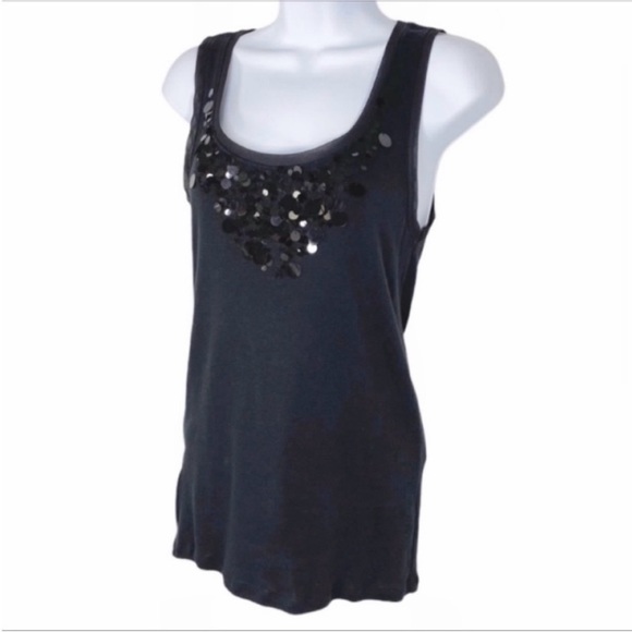 ANN TAYLOR Sequins Disks Tank Top M black - Picture 3 of 10